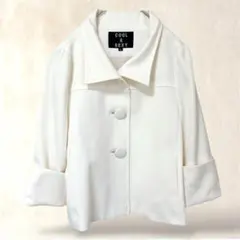 ショート丈ジャケット　L　白　アウター　折返し袖　ビッグボタン　キレイめコーデ