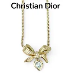 【美品】クリスチャン ディオール　リボン　ラインストーン　ネックレス GP