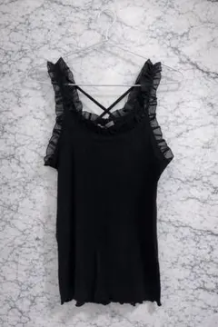 NICE CLAUP ナイスクラップ　フリル付きタンクトップ　黒　キャミソール