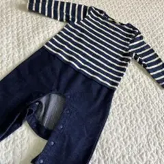 SHIPS ネイビー ストライプロンパース 70 ラストセール