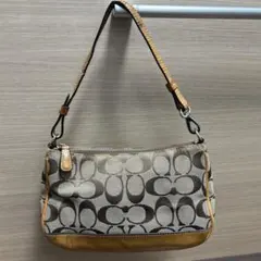 COACH ベージュ オレンジ ハンドバッグ 6094 シグネチャーデミポーチ