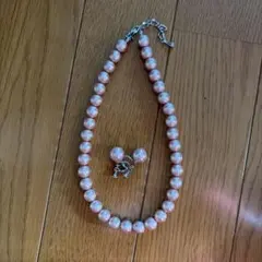 モーヴピンクパールネックレス、イヤリングセット