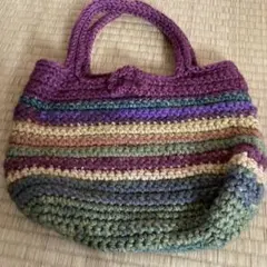 編みトートバッグ 多色ストライプ