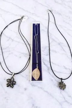 ネックレス3点セット まとめ売り｜SILVER刻印 リーフ花モチーフ タグ付き