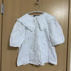 ZARA ホワイト 刺繍 ブラウス 半袖