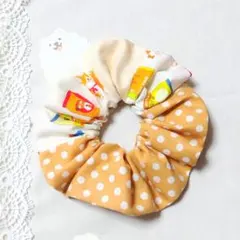 핸드메이드 스크런치, 코기 패턴, 강아지 패턴, 폴카 도트 패턴, 오렌지