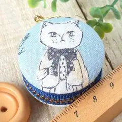 マカロンケース＊マカロンポーチ＊ハンドメイド＊おしゃれネコさん＊水色