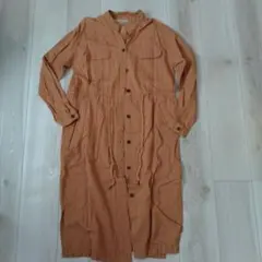 ブラウン Mサイズ バンドカラーシャツワンピース