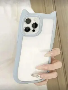 iPhone14 スマホケース スマホカバー 猫耳 水色