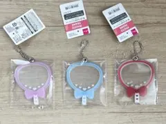 【3色セット】ダイソー推し活うちわ型フォトフレームキーホルダー 赤・水色・ピンク