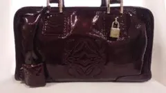 LOEWE アマソナ28 ボルドーカラー エナメルハンドバック - メルカリ