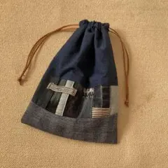 在庫sale デニムリメイク　巾着袋　巾着　小物入れ　デニム巾着