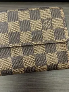 二つ折り財布 チェック柄 ブラウン