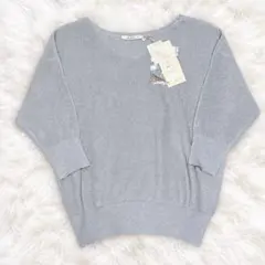 新品 AND SEARCH ニット グレー M 五分袖 ネックレス付き