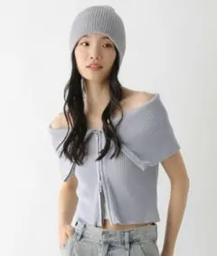 新品 Heather ダブル ジップ オフショルダー ニット 水色のサムネイル