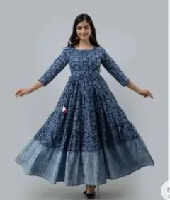 ブロックプリント　マキシドレス