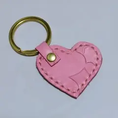 牛革 ハートキーホルダー キーリング ピンク