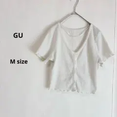 GU ジーユー　テクスチャークロップドカーディガン M オフホワイト　半袖