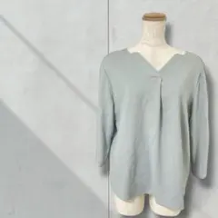 【レディース】ブラウス シャツ 七分袖 Vネック トップス ノーカラー