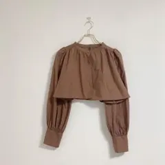 【グレイル】ブラウン 長袖シャツ ブラウス ショート丈 L