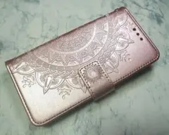 iPhone14Pro 用 スマホケース 手帳型 マンダラ ピンクゴールド