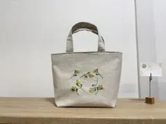 ミモザの刺繍のミニトートバッグ