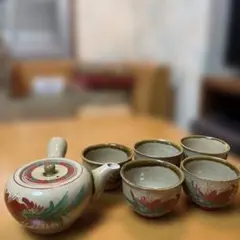 沖縄　琉球焼　末吉窯　中城窯　急須 湯呑み 5点セット 和柄 茶器