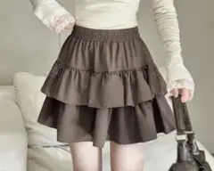 shein シーイン　プリーツスカート　フリルスカート　コーヒーブラウン