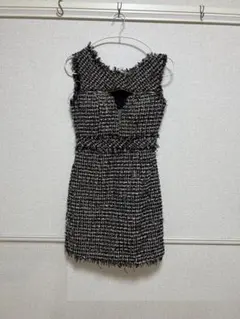 ツイード Vネック ミニドレスほつれ有