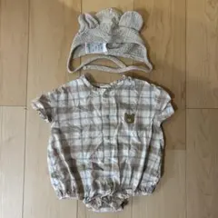 First Closet ロンパース 半袖　くま　帽子セット 80cmのサムネイル