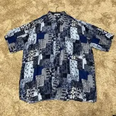総柄シャツ　柄シャツ　レトロ　デザインシャツ　シルクシャツ 半袖シャツ　90s