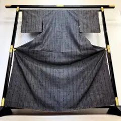 紬着物 トールサイズ 黒 葉模様 つむぎ NK-1152