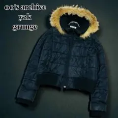 00s y2k パフジャケット グランジ ブラック 中綿 ファー 3way