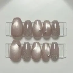 【現品】ネイルチップ 韓国風 マグネット フラッシュ シンプル大人ピンクベージュ