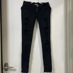 ダメージ加工 ブラック スキニーデニム