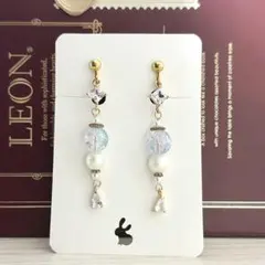 【ハンドメイド】イヤリング　ガラスビーズ×パール×ジルコニア　ゴールド