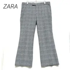 ザラ パンツ ボトムス グレンチェック柄 グレー フレア ストレッチ