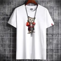 猫 ボクシング Tシャツ ホワイト 半袖