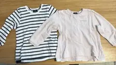 プティマイン　オーガニックコットン長袖Tシャツ　 90㎝　ボーダー・ピンク