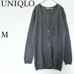 ユニクロ UNIQLO ウール100% カーディガン M グレー Vネック 長袖
