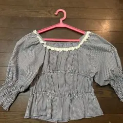 emsexcite ギンガムチェック バルーンスリーブブラウス