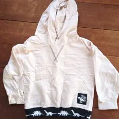 恐竜プリント 薄いベージュパーカー110