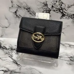 (美品)大人気、コーチ、折財布、オールレザー、シボ革、人気色、黒、ドッキング、金