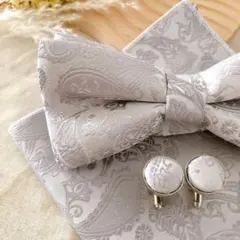 3点セット 蝶ネクタイ チーフ カフス ペイズリー 結婚式 新郎 パーティ