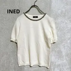 INED ビジュー付き 半袖ニット M オフホワイト きれいめ 清楚 デートのサムネイル