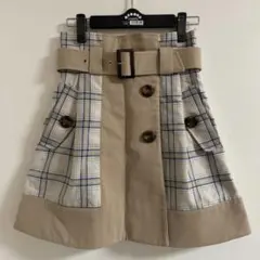 ベルト付きチェック柄プリーツスカート ベージュ - メルカリ