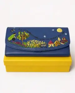 新品✨jocomomola ホコモモラ オリジナル刺繍 長財布 ネイビー 牛革のサムネイル