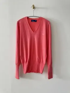 美品フレッドペリー Vネックニット コットンカシミヤピンクコーラルオレンジ