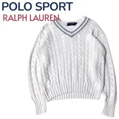 ラルフローレン ポロスポーツ ケーブルニット Vネック 白 Mサイズ セーター