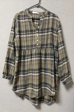 SHOO・LA・RUE チェック柄 バンドカラー チュニック ブラウス　M